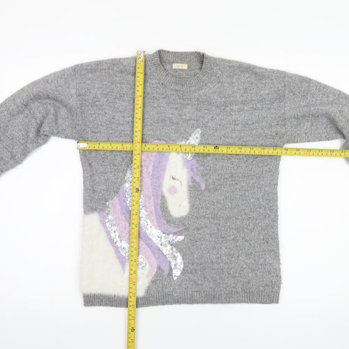Next Girls Grey Unicorn Sequin Pullover Jumper 11 Years Acrylic Blend