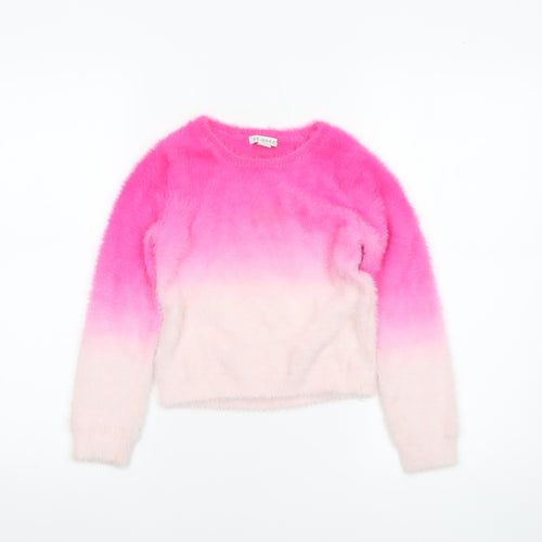Primark Girls Pink Ombre Fuzzy Pullover Jumper 7-8 Years Soft Crew Neck