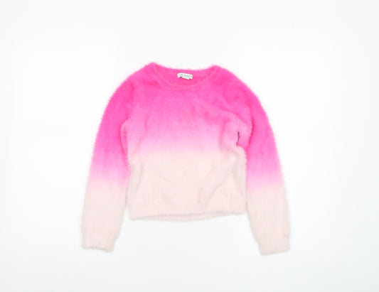 Primark Girls Pink Ombre Fuzzy Pullover Jumper 7-8 Years Soft Crew Neck