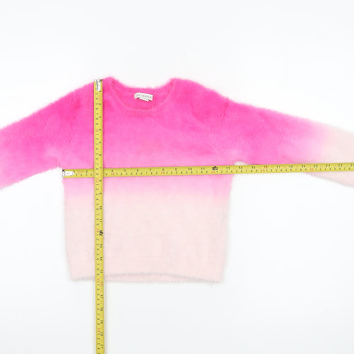 Primark Girls Pink Ombre Fuzzy Pullover Jumper 7-8 Years Soft Crew Neck