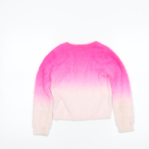 Primark Girls Pink Ombre Fuzzy Pullover Jumper 7-8 Years Soft Crew Neck