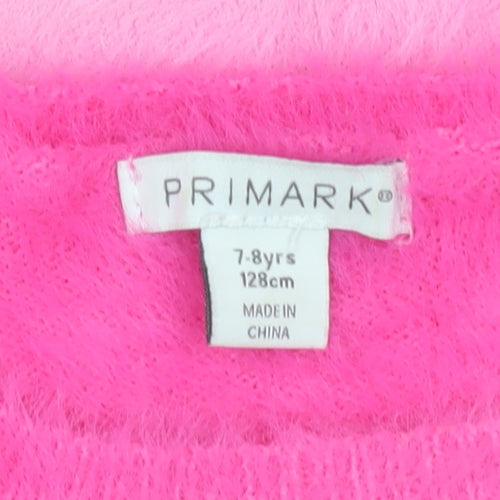 Primark Girls Pink Ombre Fuzzy Pullover Jumper 7-8 Years Soft Crew Neck