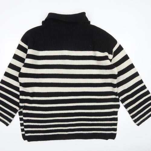 H&M Women’s Black Striped High Neck 1/4 Zip Knit Jumper Size L