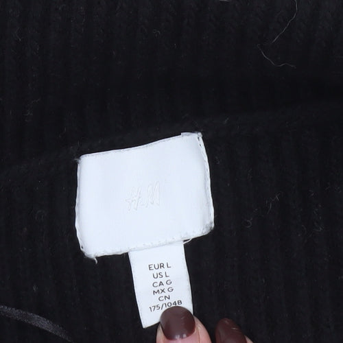 H&M Women’s Black Striped High Neck 1/4 Zip Knit Jumper Size L