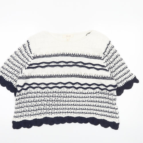 Marks and Spencer Per Una Women’s Ivory Navy Striped Knit Short Sleeve Jumper L