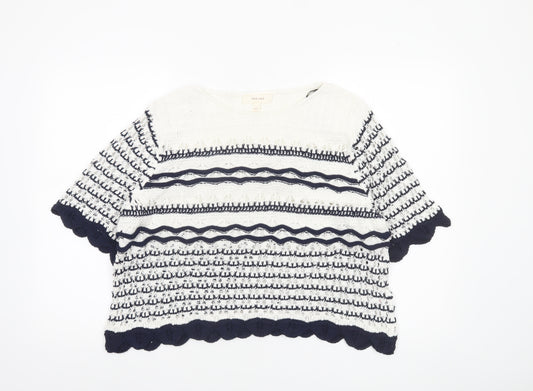 Marks and Spencer Per Una Women’s Ivory Navy Striped Knit Short Sleeve Jumper L