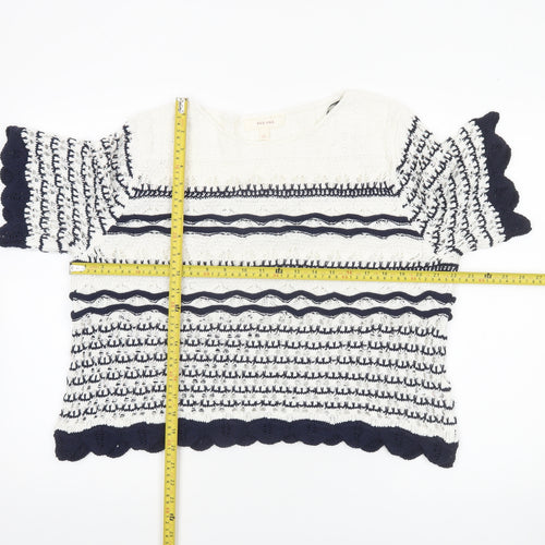 Marks and Spencer Per Una Women’s Ivory Navy Striped Knit Short Sleeve Jumper L