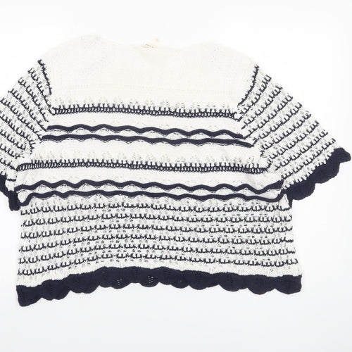 Marks and Spencer Per Una Women’s Ivory Navy Striped Knit Short Sleeve Jumper L