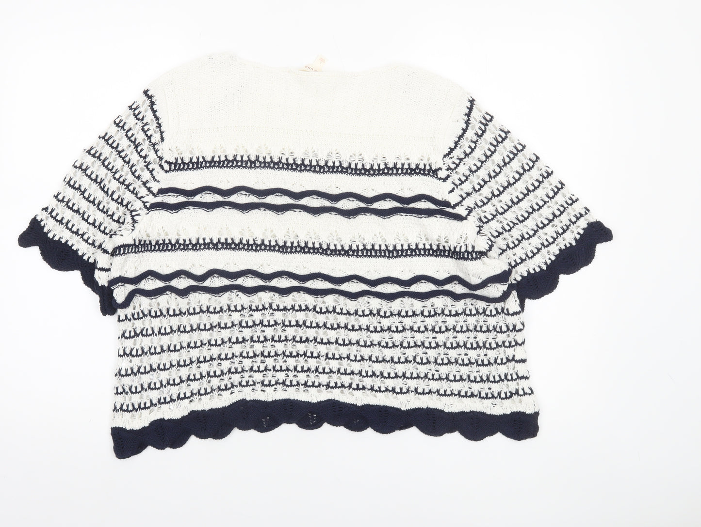 Marks and Spencer Per Una Women’s Ivory Navy Striped Knit Short Sleeve Jumper L