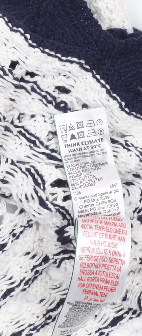 Marks and Spencer Per Una Women’s Ivory Navy Striped Knit Short Sleeve Jumper L