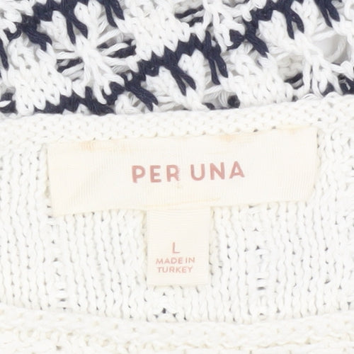 Marks and Spencer Per Una Women’s Ivory Navy Striped Knit Short Sleeve Jumper L
