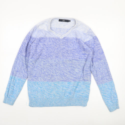 Isle Essentials Women Blue V-Neck Cotton Knit Jumper Size S 10-12