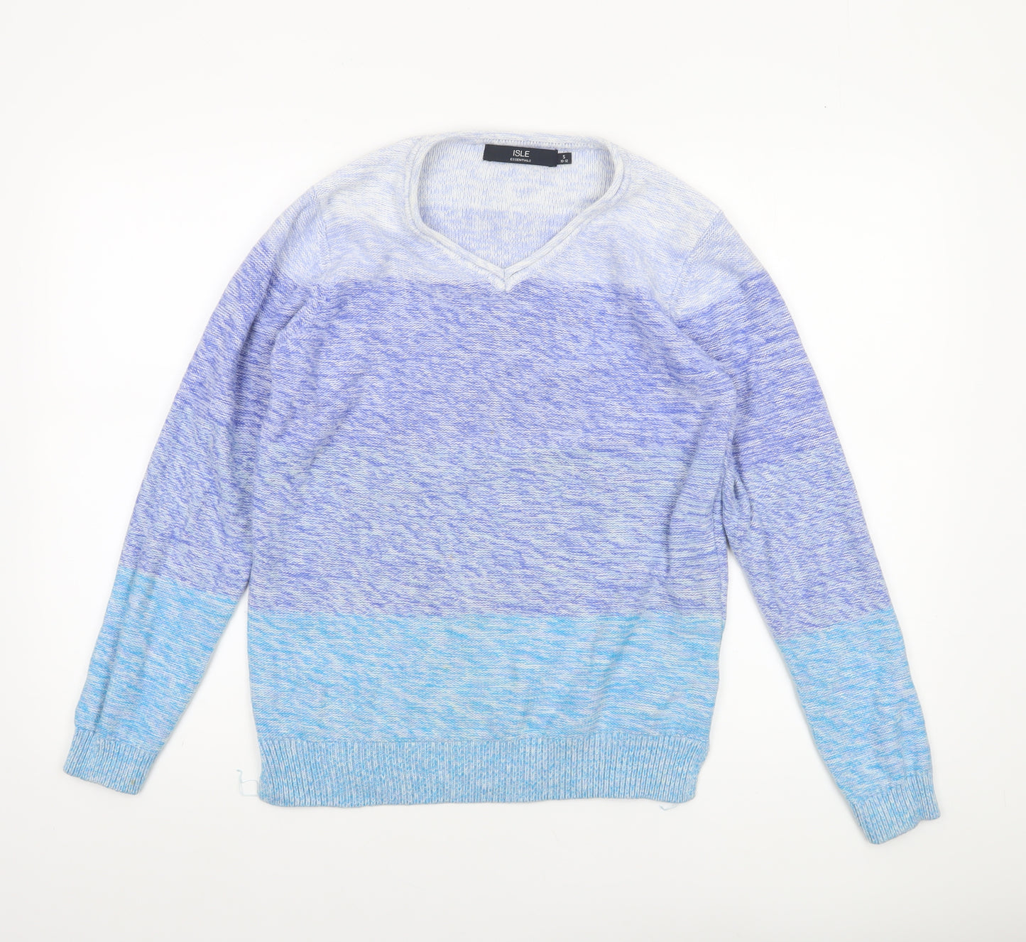 Isle Essentials Women Blue V-Neck Cotton Knit Jumper Size S 10-12