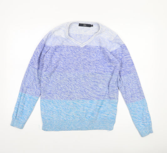 Isle Essentials Women Blue V-Neck Cotton Knit Jumper Size S 10-12
