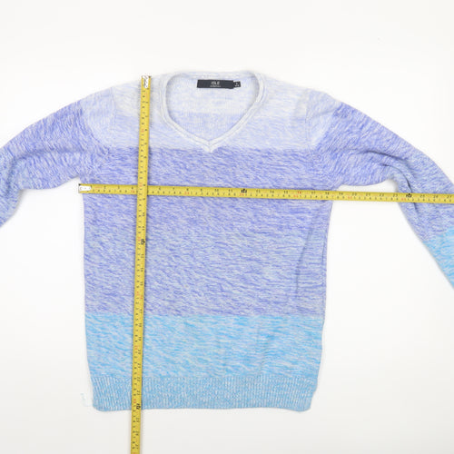 Isle Essentials Women Blue V-Neck Cotton Knit Jumper Size S 10-12