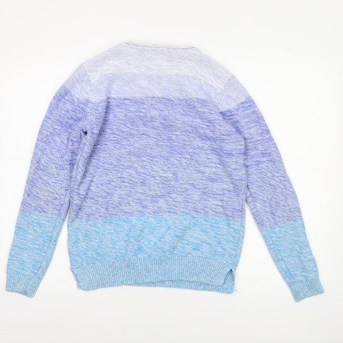 Isle Essentials Women Blue V-Neck Cotton Knit Jumper Size S 10-12