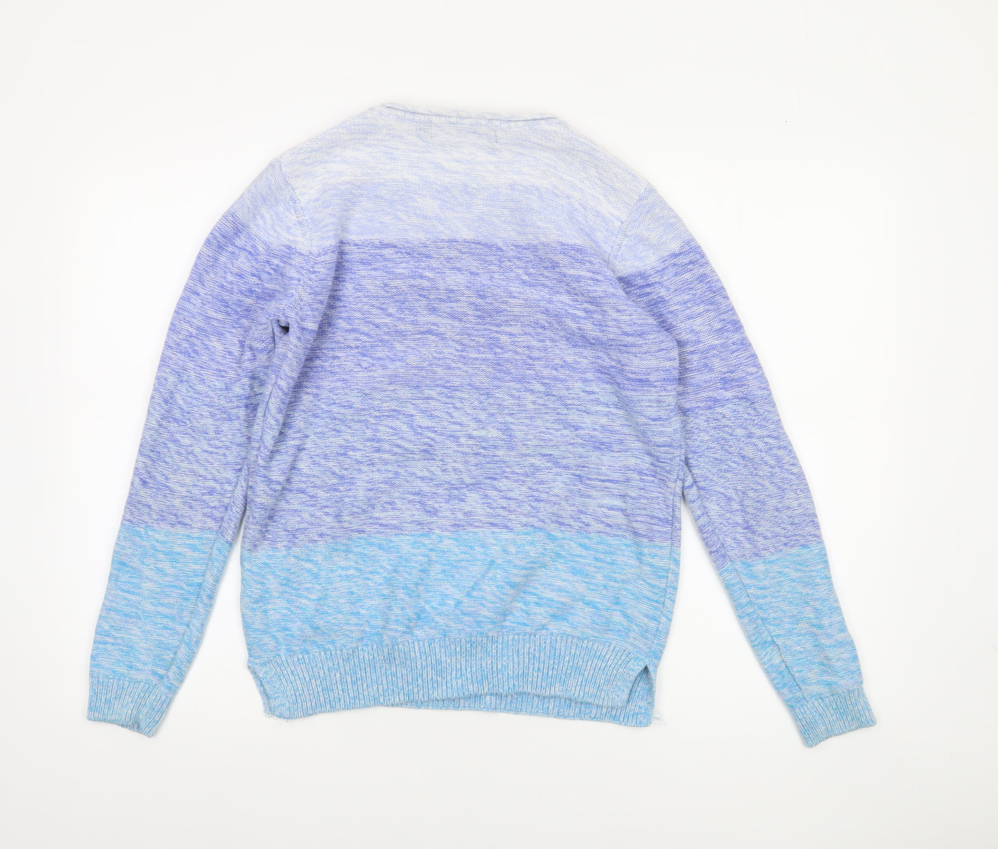 Isle Essentials Women Blue V-Neck Cotton Knit Jumper Size S 10-12