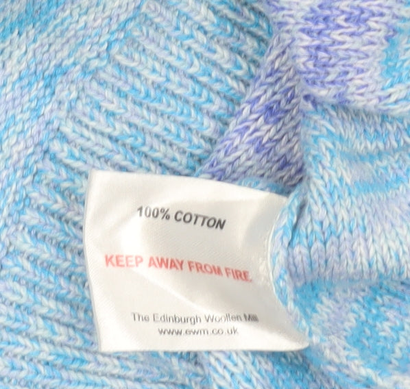 Isle Essentials Women Blue V-Neck Cotton Knit Jumper Size S 10-12