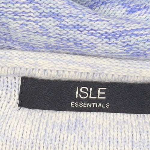 Isle Essentials Women Blue V-Neck Cotton Knit Jumper Size S 10-12