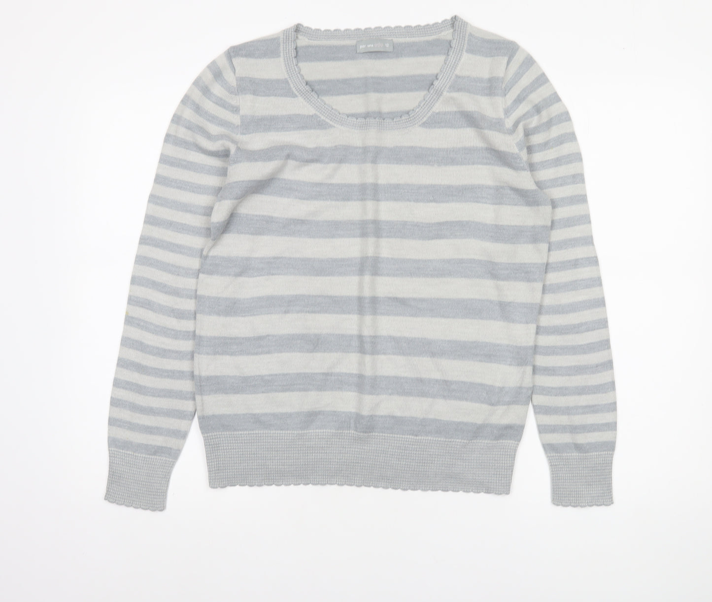 Marks & Spencer Per Una Women’s Grey Striped Acrylic Jumper Size 12
