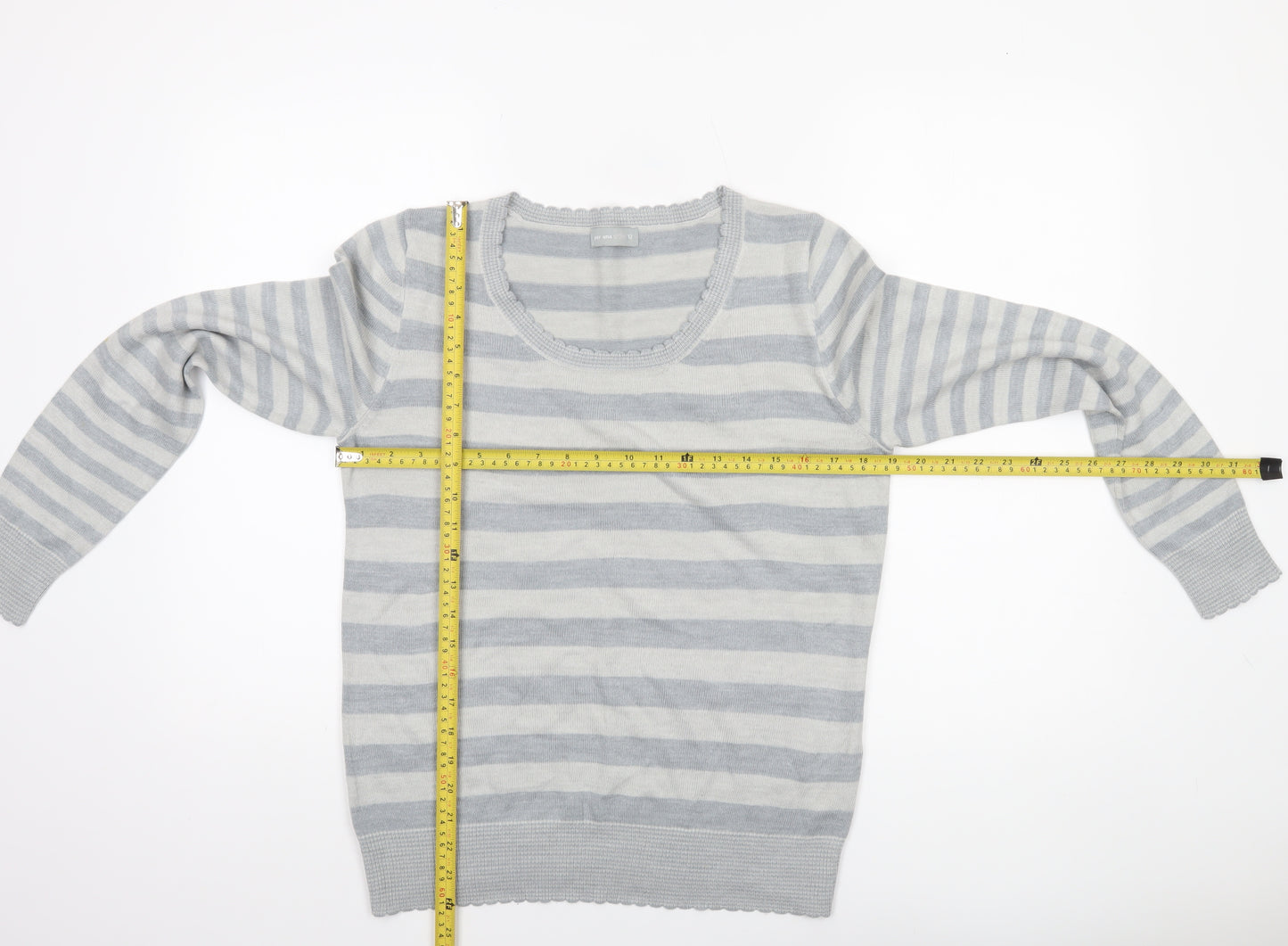 Marks & Spencer Per Una Women’s Grey Striped Acrylic Jumper Size 12