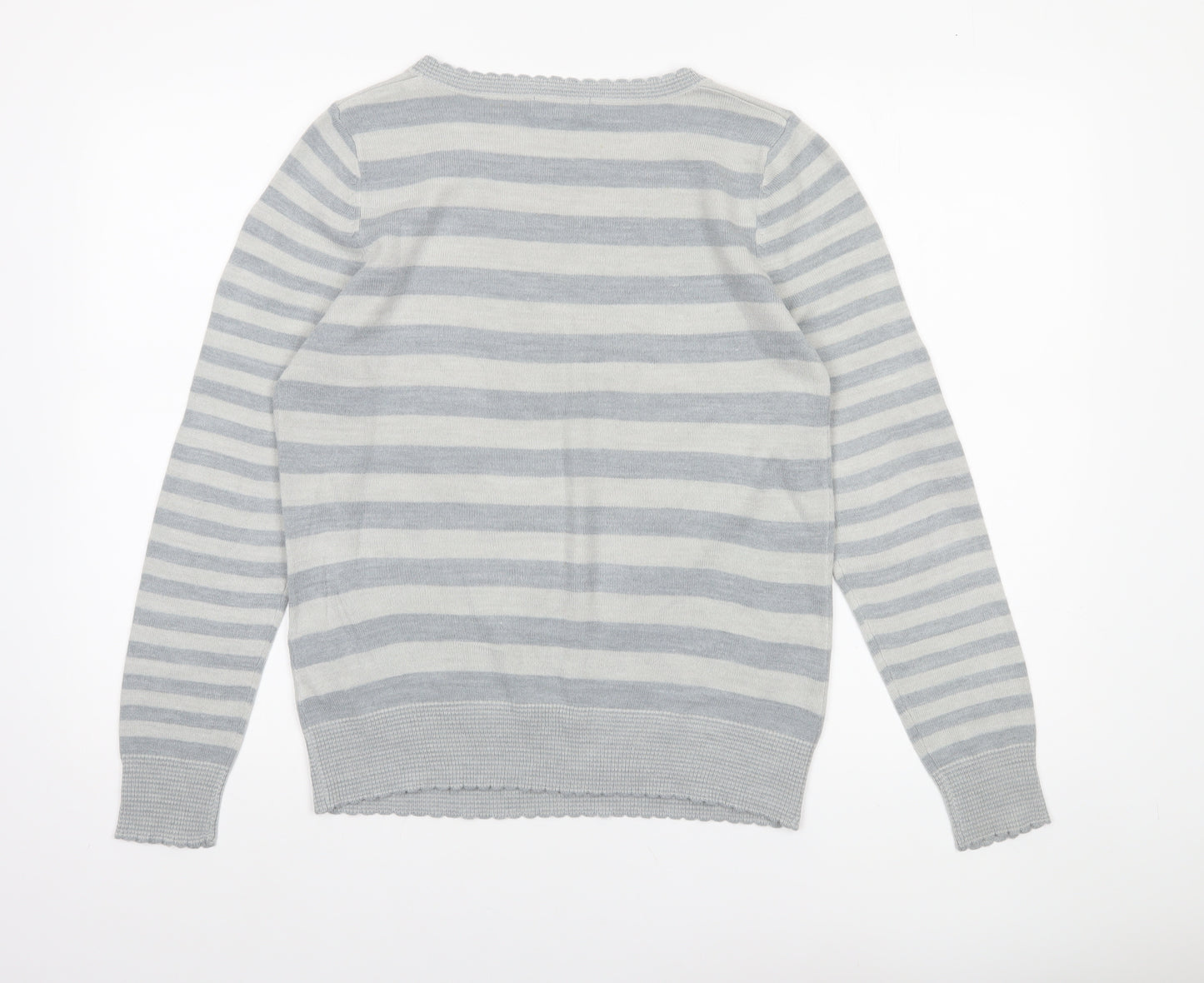 Marks & Spencer Per Una Women’s Grey Striped Acrylic Jumper Size 12