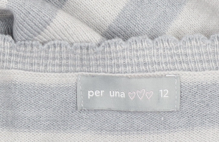 Marks & Spencer Per Una Women’s Grey Striped Acrylic Jumper Size 12