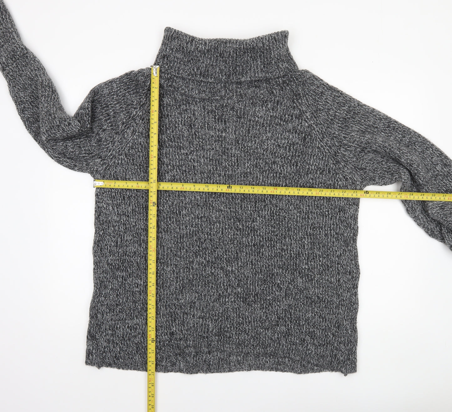 Light Before Dark Women's Grey Roll Neck Chunky Knit Jumper Size M