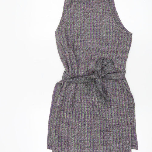 Zara Women’s Multicoloured Knit Sleeveless Roll Neck Belted Blouse Size S