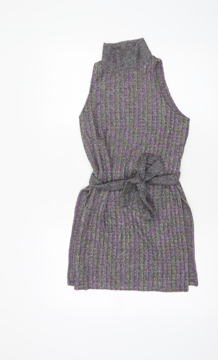 Zara Women’s Multicoloured Knit Sleeveless Roll Neck Belted Blouse Size S