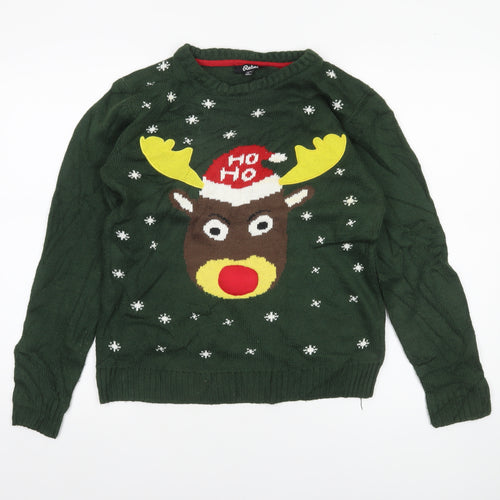 Rebel Boys Green Christmas Reindeer Pullover Jumper Size 158cm