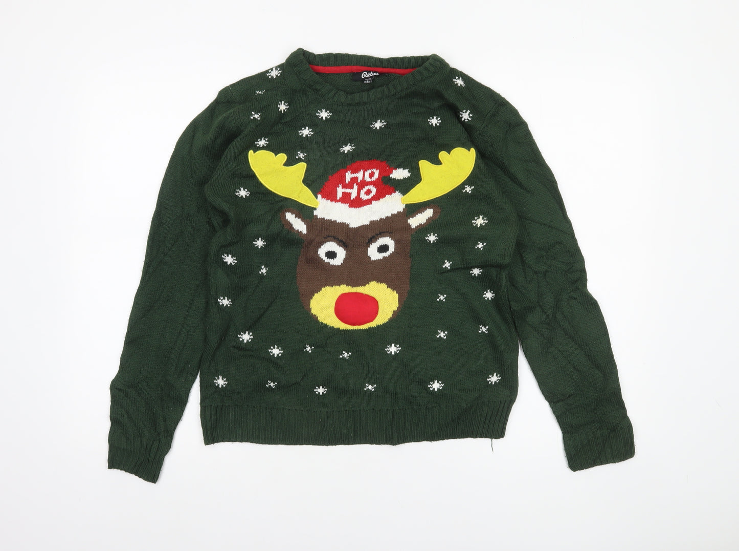 Rebel Boys Green Christmas Reindeer Pullover Jumper Size 158cm