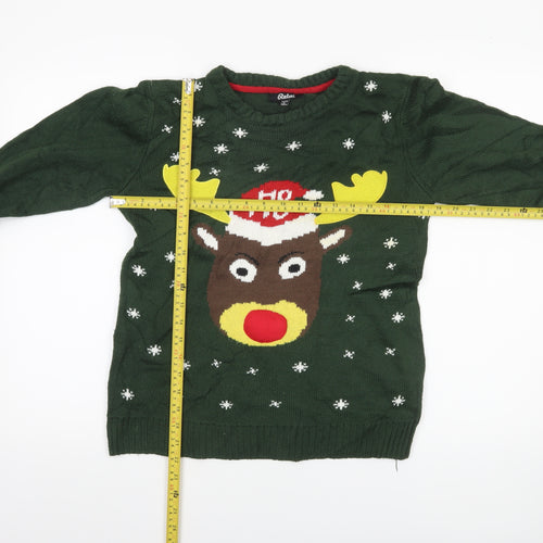 Rebel Boys Green Christmas Reindeer Pullover Jumper Size 158cm