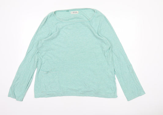 Seasalt Cornwall Women Green Striped Cotton Long Sleeve T-Shirt Size 16