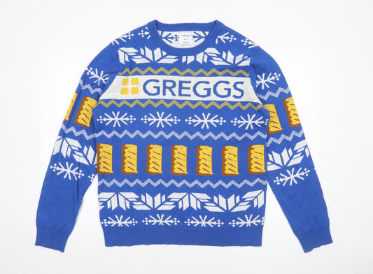 Greggs Men's Blue Christmas Fair Isle Pullover Jumper Size L