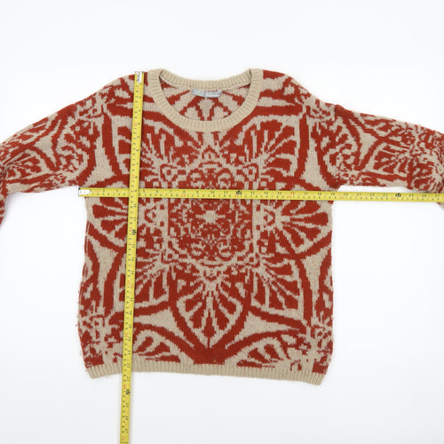 Marks and Spencer Women's Beige Red Geometric Knit Jumper Size 8