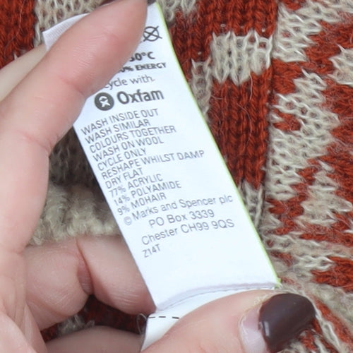 Marks and Spencer Women's Beige Red Geometric Knit Jumper Size 8