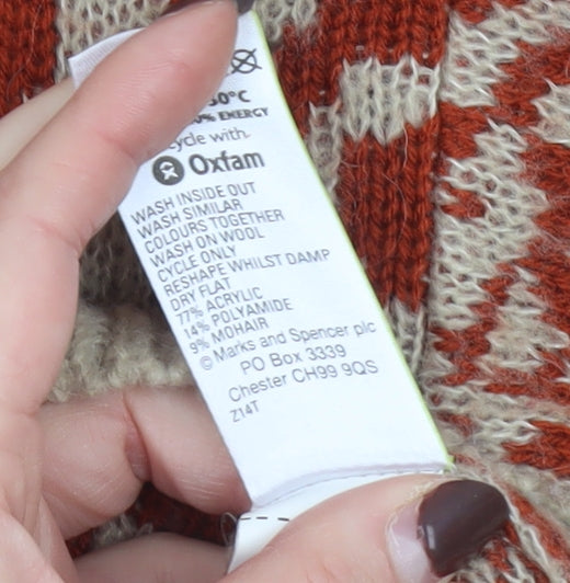 Marks and Spencer Women's Beige Red Geometric Knit Jumper Size 8