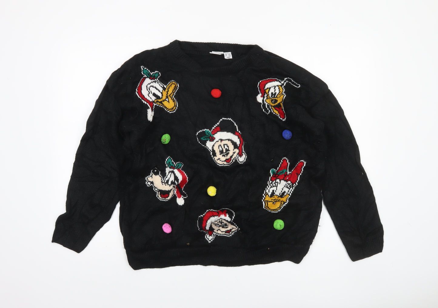 Disney Womens Black L Knit Christmas Character Pullover Jumper