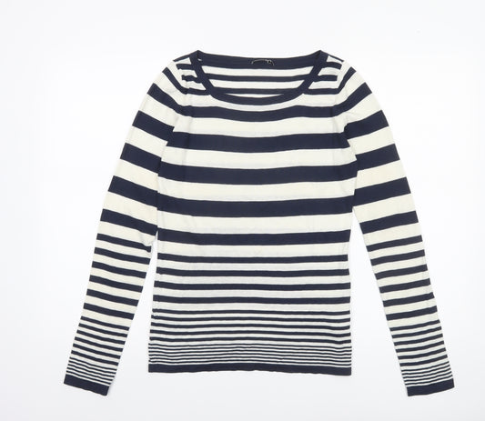 Marella Women’s Blue White Striped Cotton Silk Long Sleeve Jumper M