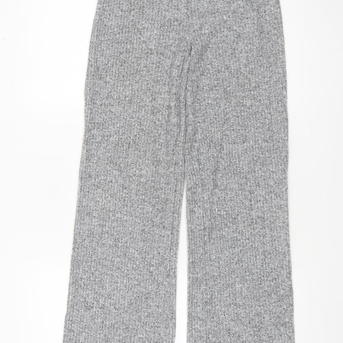 ZARA Women Grey Knit Wide-Leg Trousers Size S