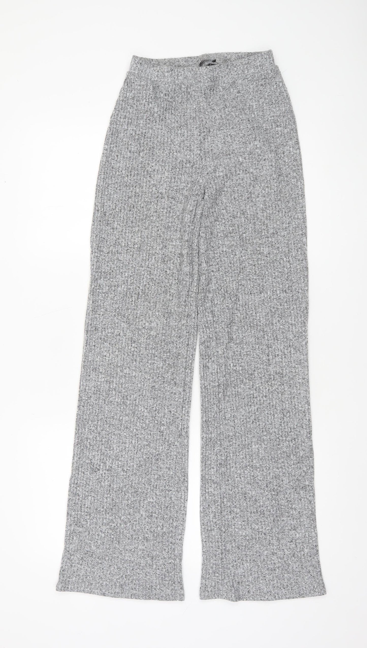ZARA Women Grey Knit Wide-Leg Trousers Size S