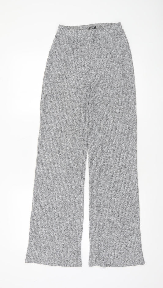 ZARA Women Grey Knit Wide-Leg Trousers Size S