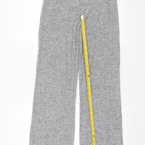 ZARA Women Grey Knit Wide-Leg Trousers Size S