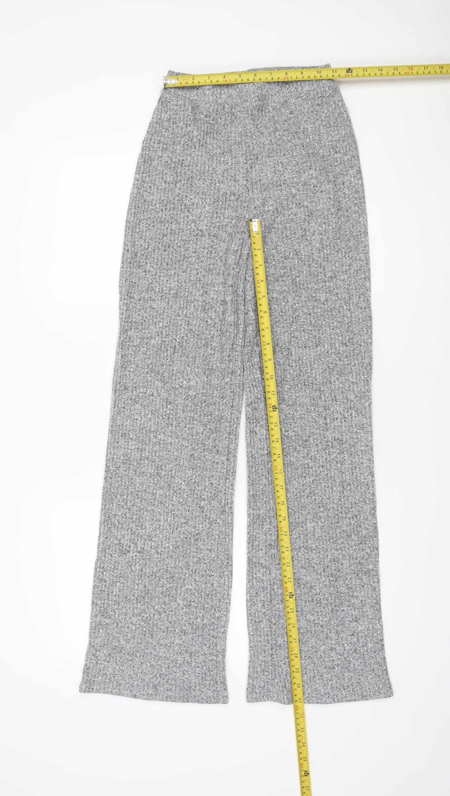 ZARA Women Grey Knit Wide-Leg Trousers Size S