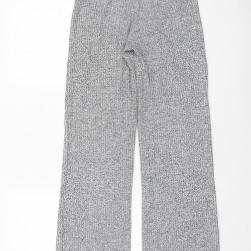 ZARA Women Grey Knit Wide-Leg Trousers Size S