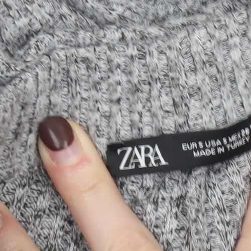 ZARA Women Grey Knit Wide-Leg Trousers Size S