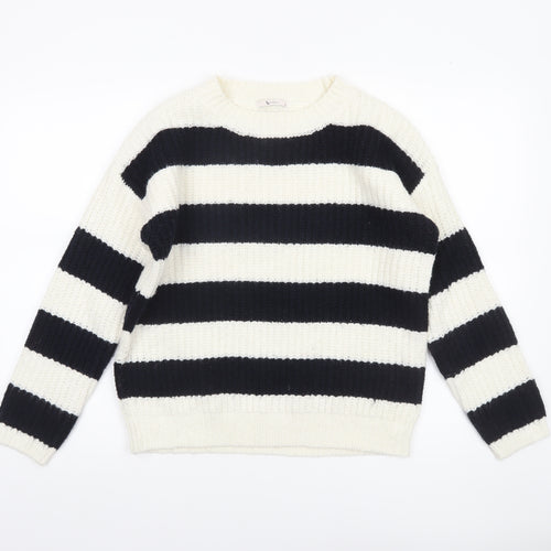Tu Women’s Black White Striped Chunky Knit Jumper Size 10