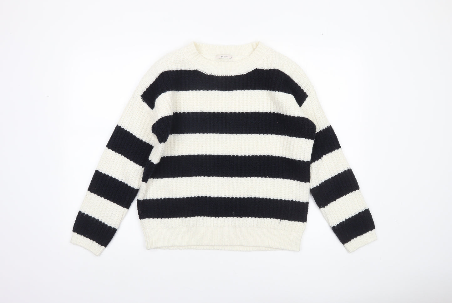 Tu Women’s Black White Striped Chunky Knit Jumper Size 10