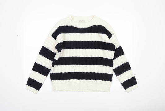 Tu Women’s Black White Striped Chunky Knit Jumper Size 10